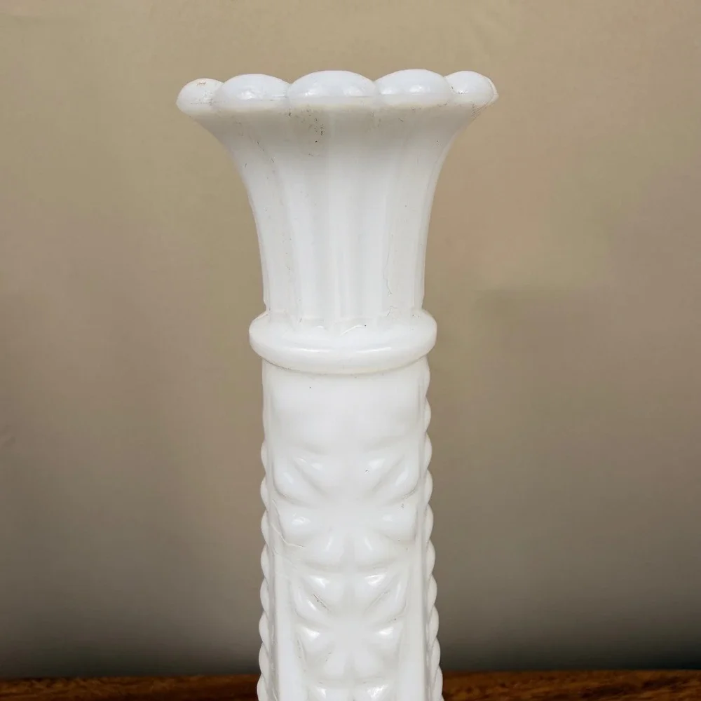 Anchor Hocking Milk Glass Bud Vase Stars and Bars White VTG 9 Inch Mid Century